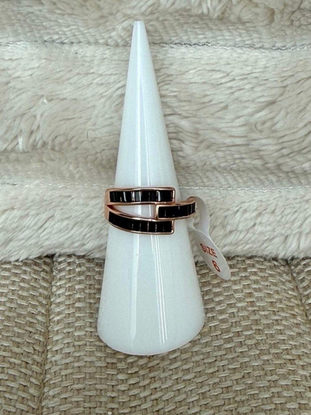 Rose Gold and Black Baguette Stackable Ring - Women Jewelry